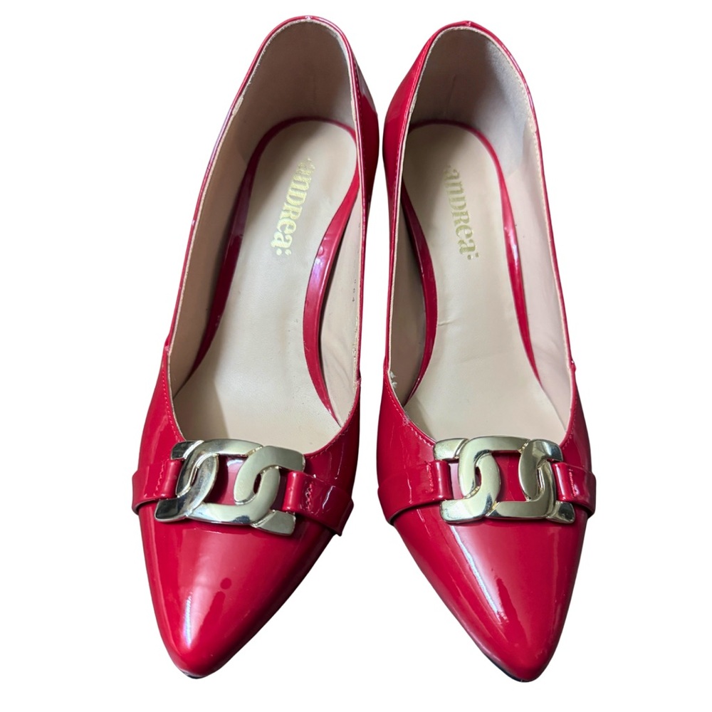 ANDREA Red Heels with Metallic Gold Detail